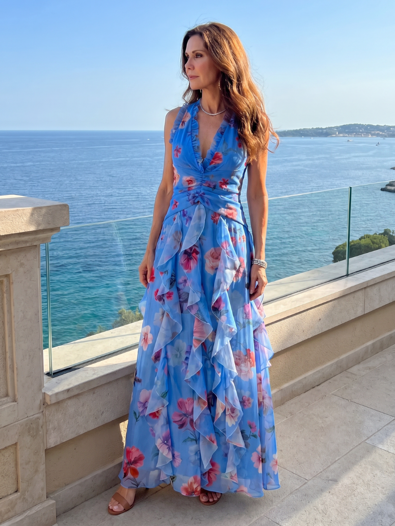 Aveline | Halter Neck Floral Maxi Dress