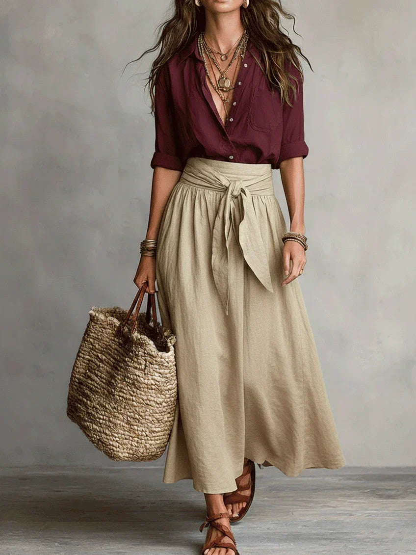 Seraphina | Flowing Tie Waist Maxi Skirt