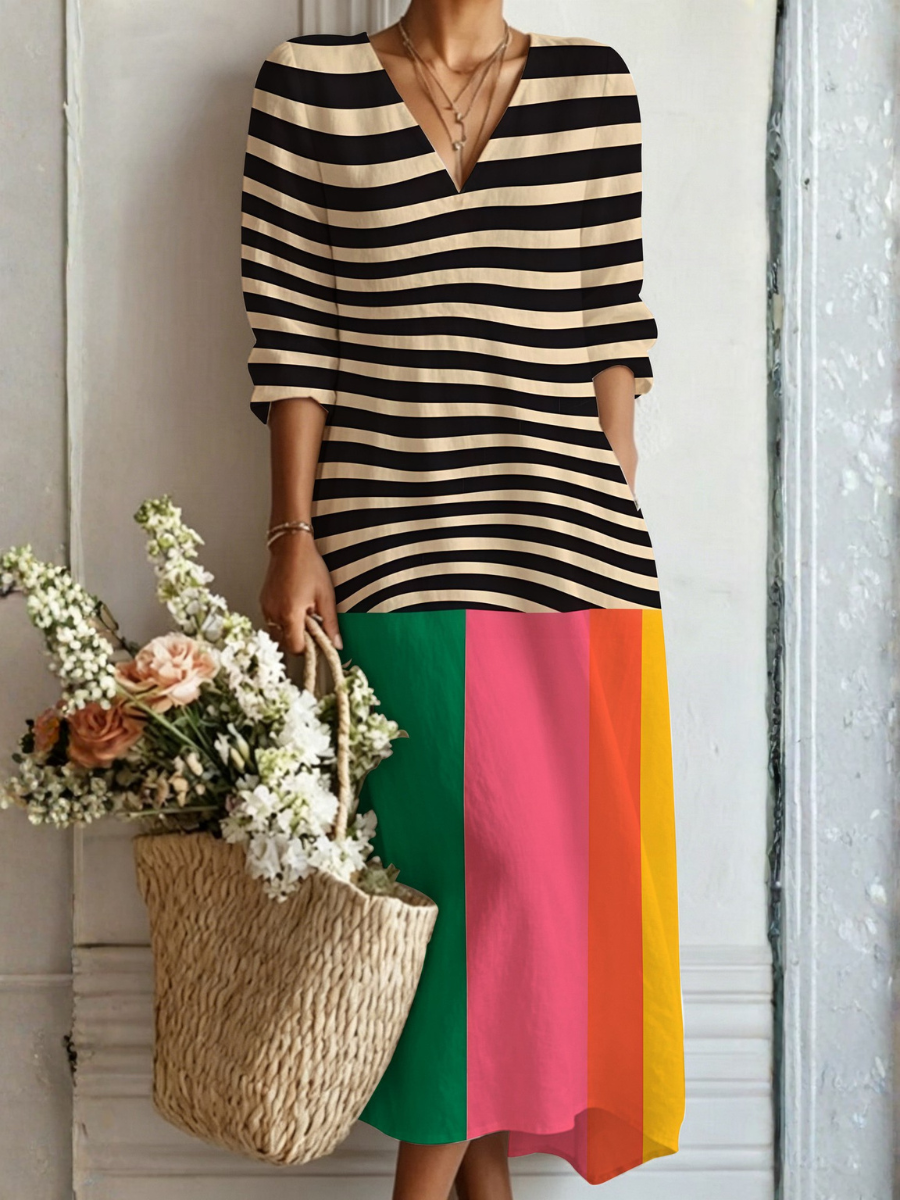 Maisie | Colour Block Striped Maxi Dress