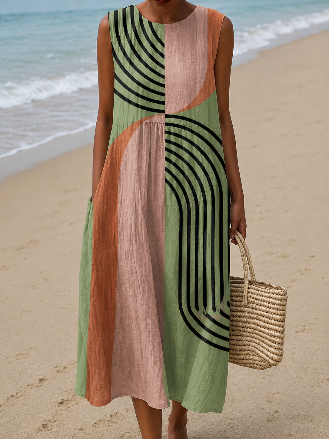 Genevieve | Artful Sleeveless Midi Dress