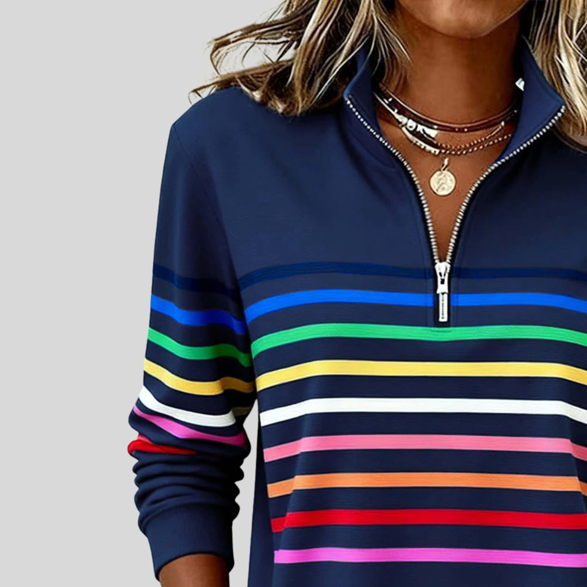 Prismette | Colourful Striped Quarter Zip Sweatshirt
