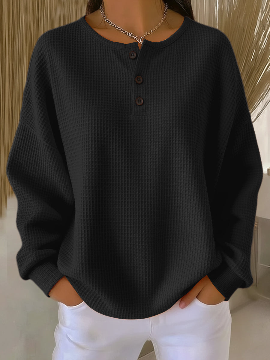 Mirabel | Cosy Waffle Henley Sweatshirt
