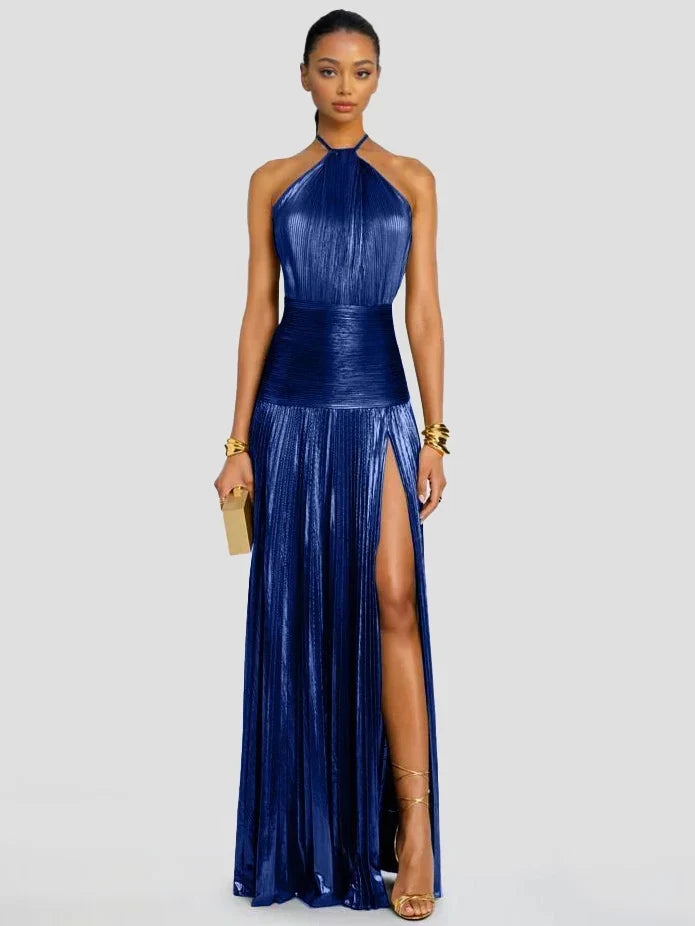 Octavia | Pleated Halter Neck Maxi Dress