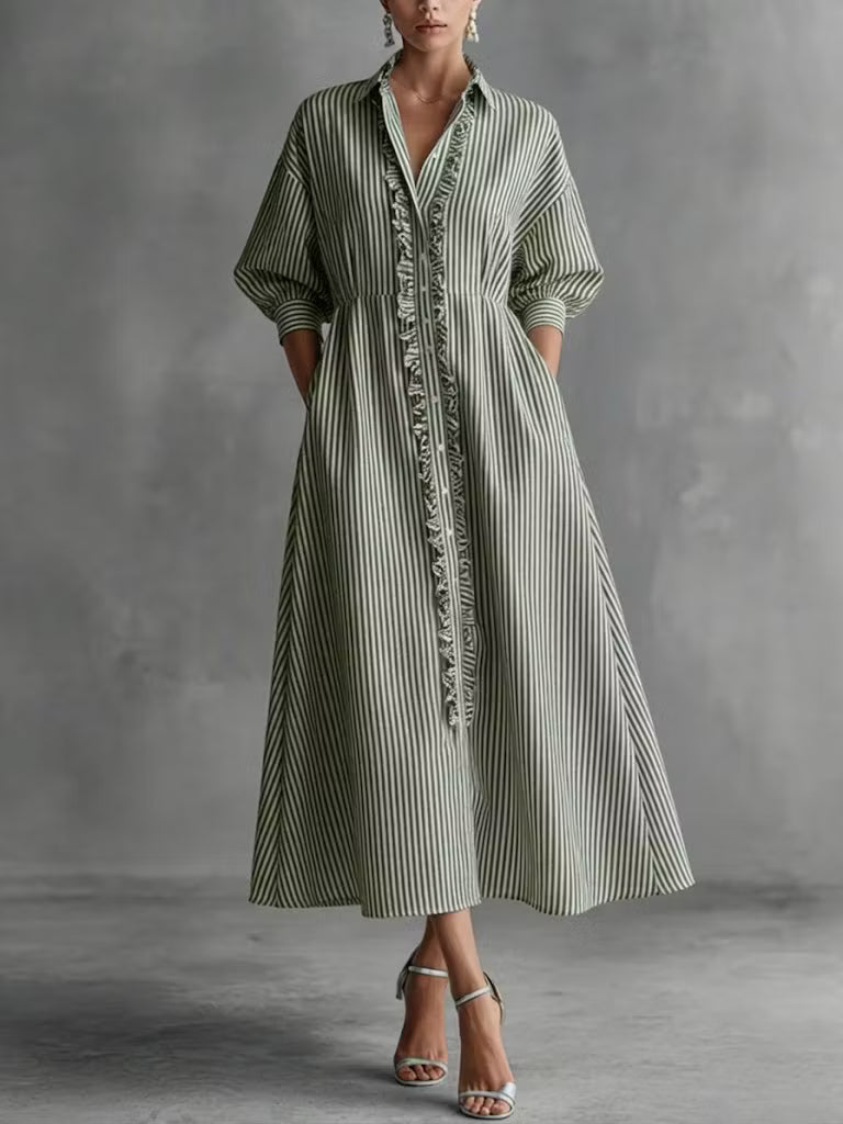 Ophelia | Ruffled Striped Shirt Dress