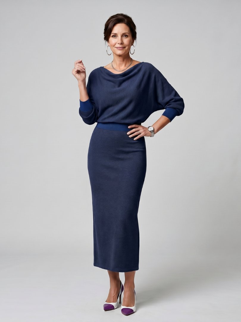 Bettany | Draped Cowl Neck Midi Dress