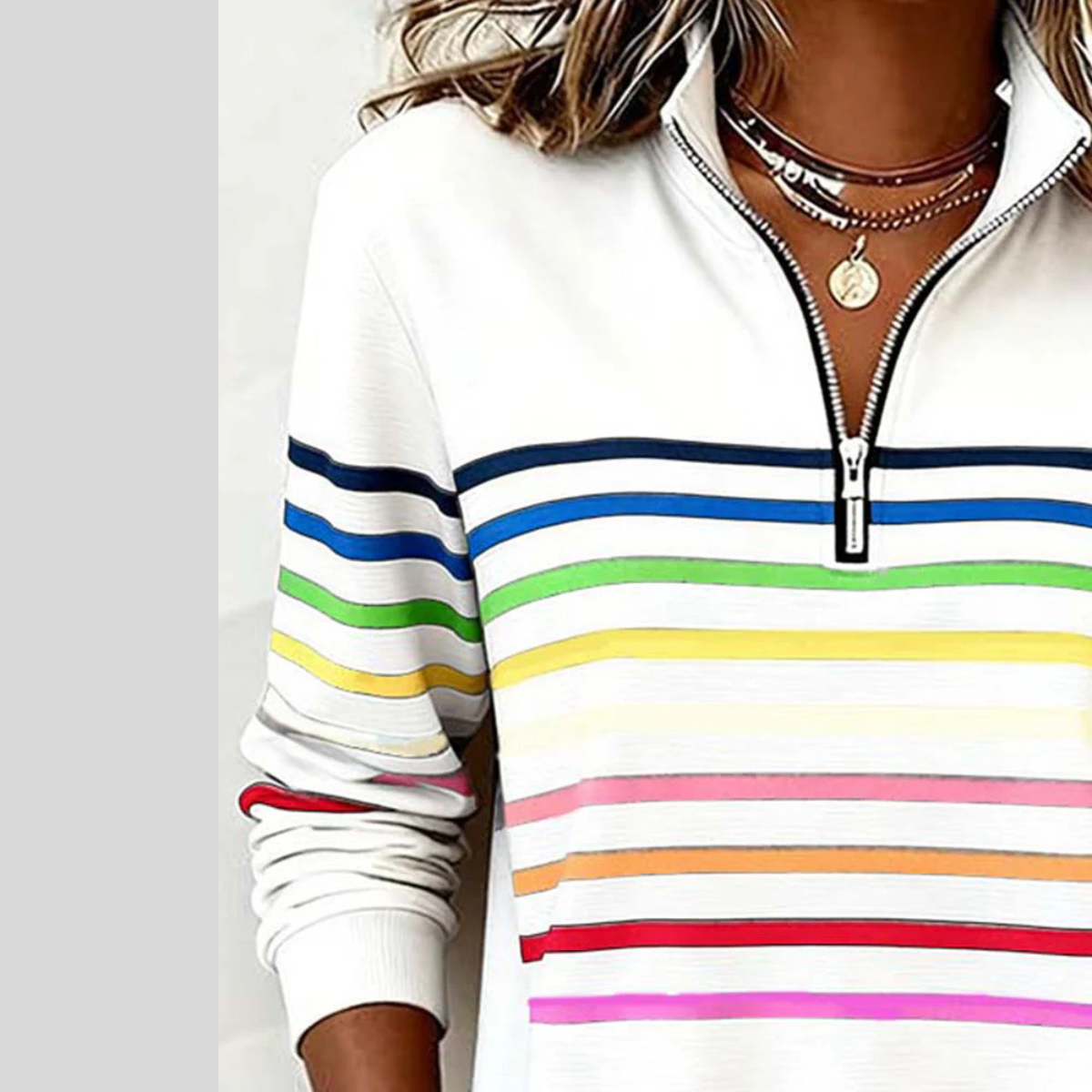 Prismette | Colourful Striped Quarter Zip Sweatshirt
