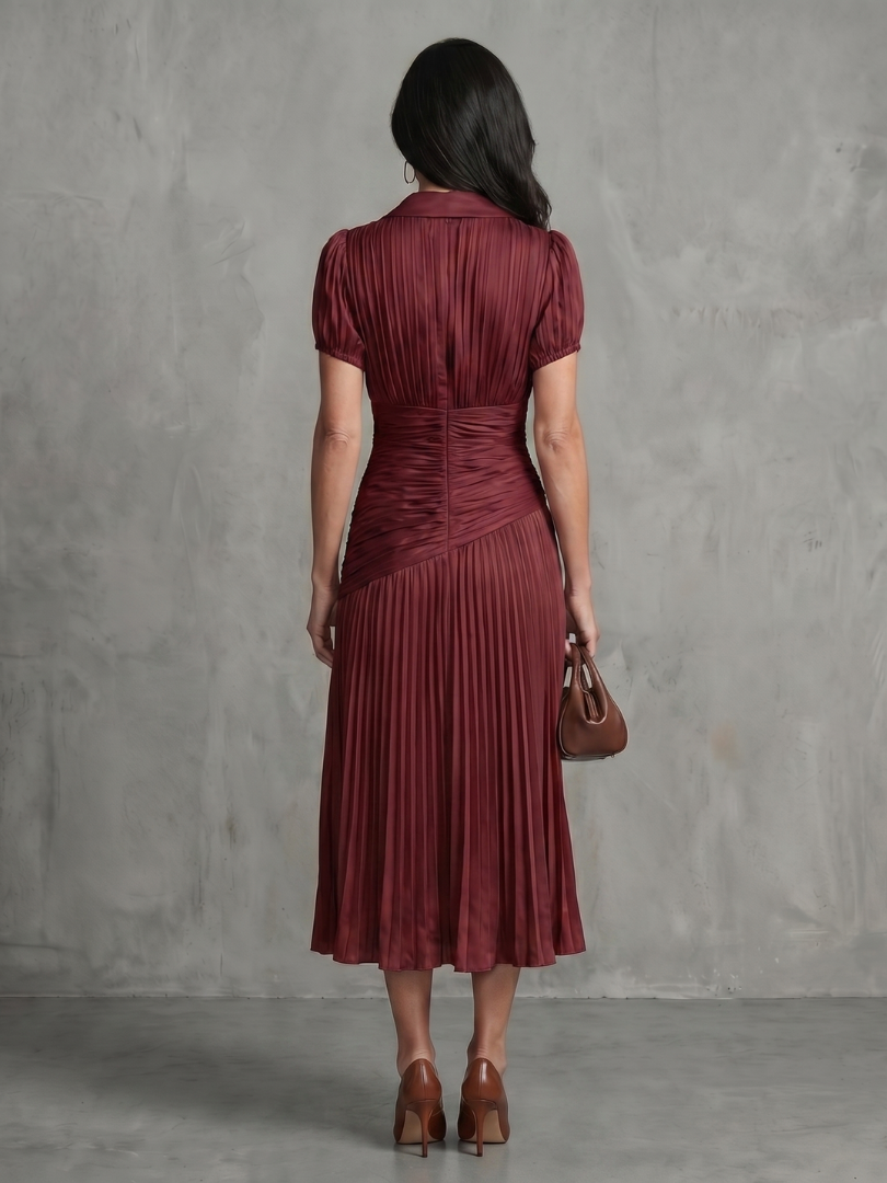 Theodosia | Pleated Waistline Stripe Midi Dress