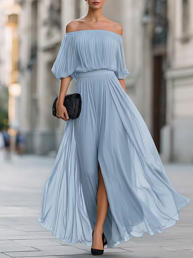Adriana | Off Shoulder Pleated Maxi Dress