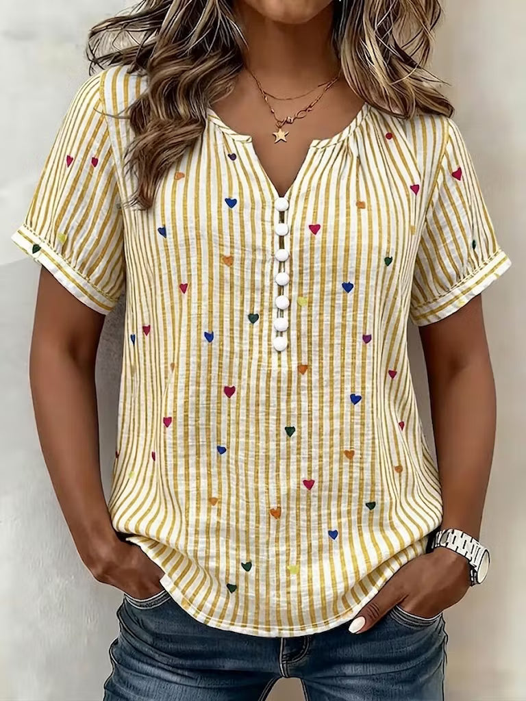 Penelope | Heart Print Striped Blouse