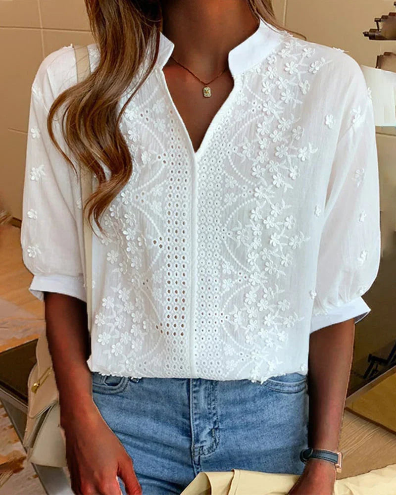 Elodie | Embroidered V Neck Blouse
