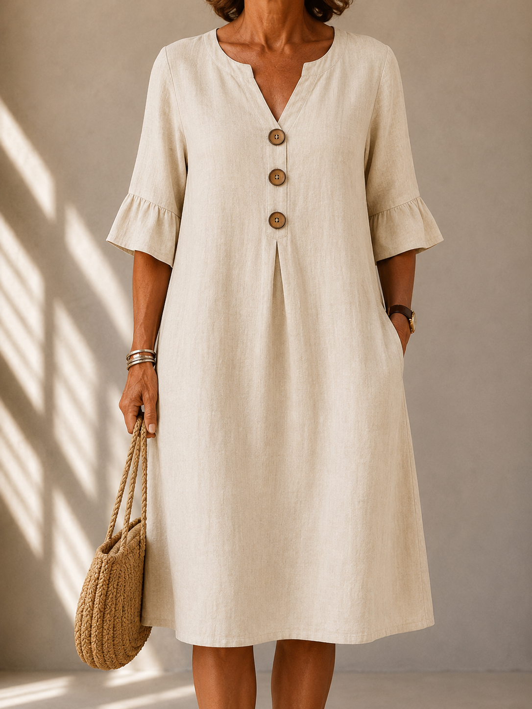 Colette | Buttoned Gathered Front Dress