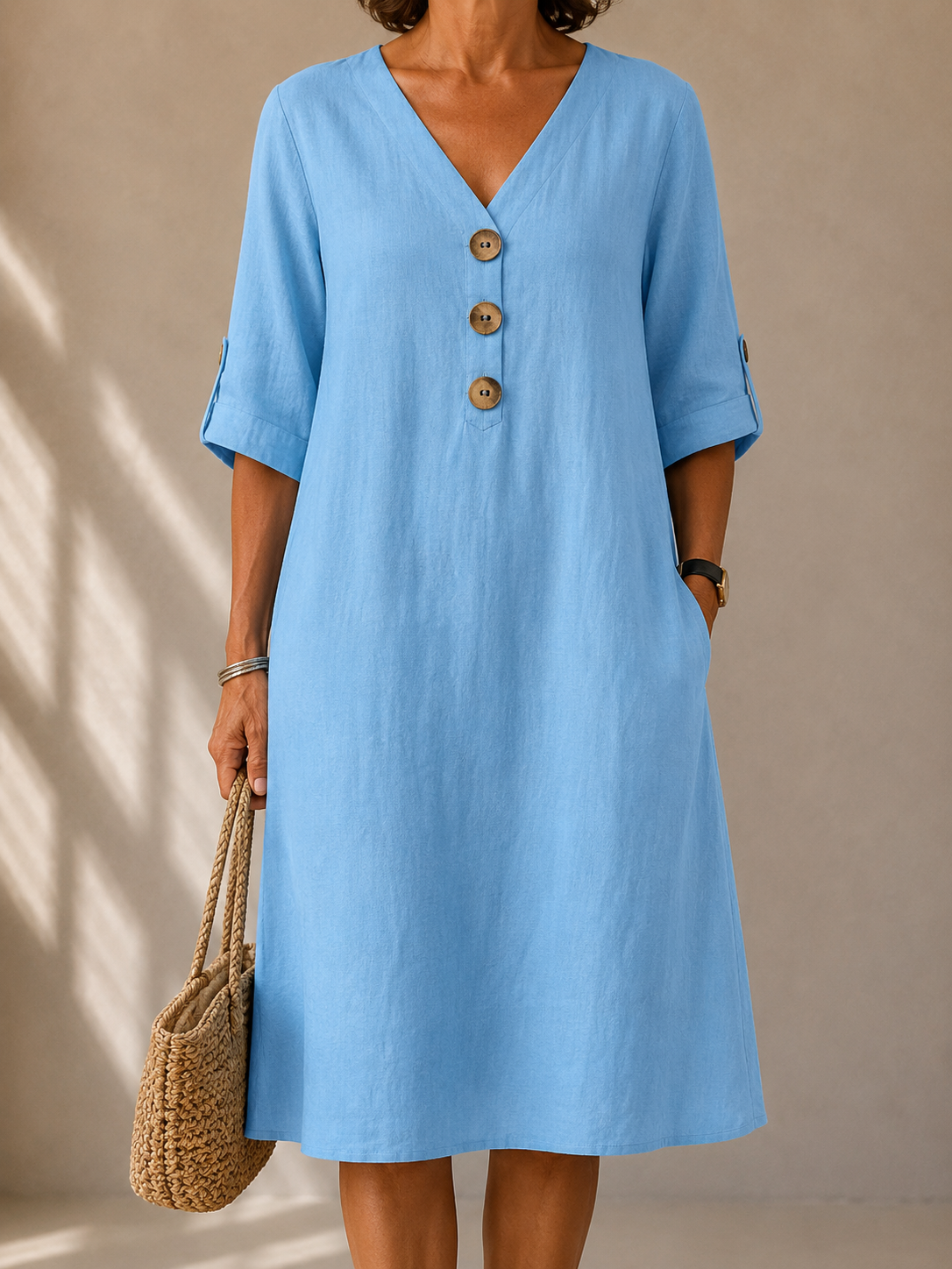 Marie | Buttoned Adjustable Sleeve Dress