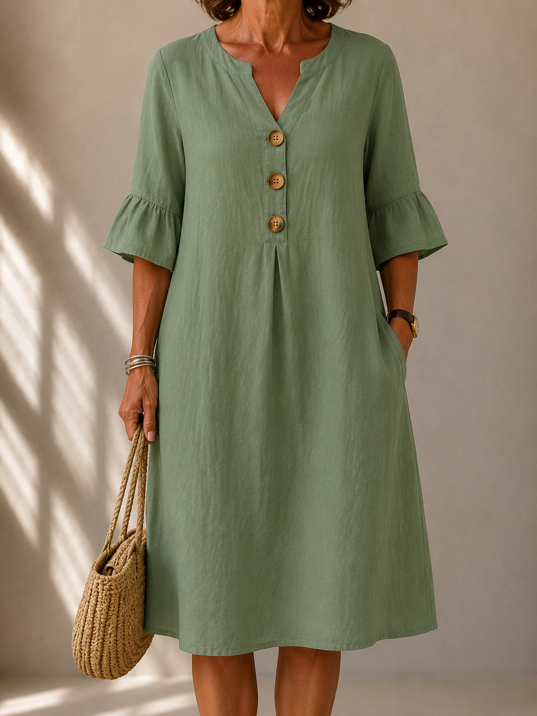 Veronique | Buttoned Flared Sleeve Dress