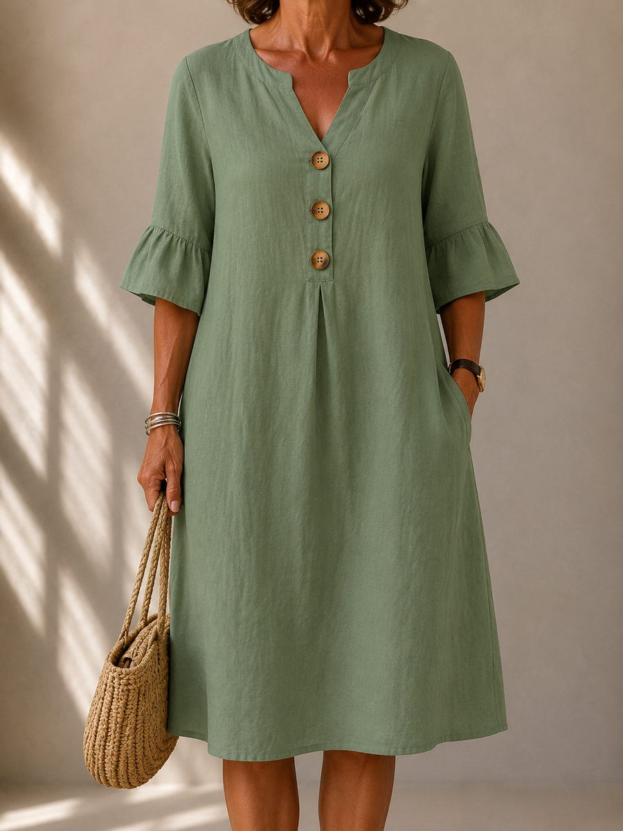 Veronique | Buttoned Flared Sleeve Dress