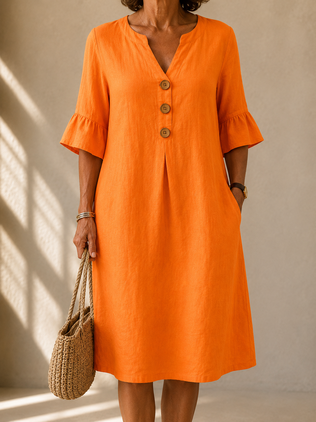 Mathilde | Buttoned V Neck Dress
