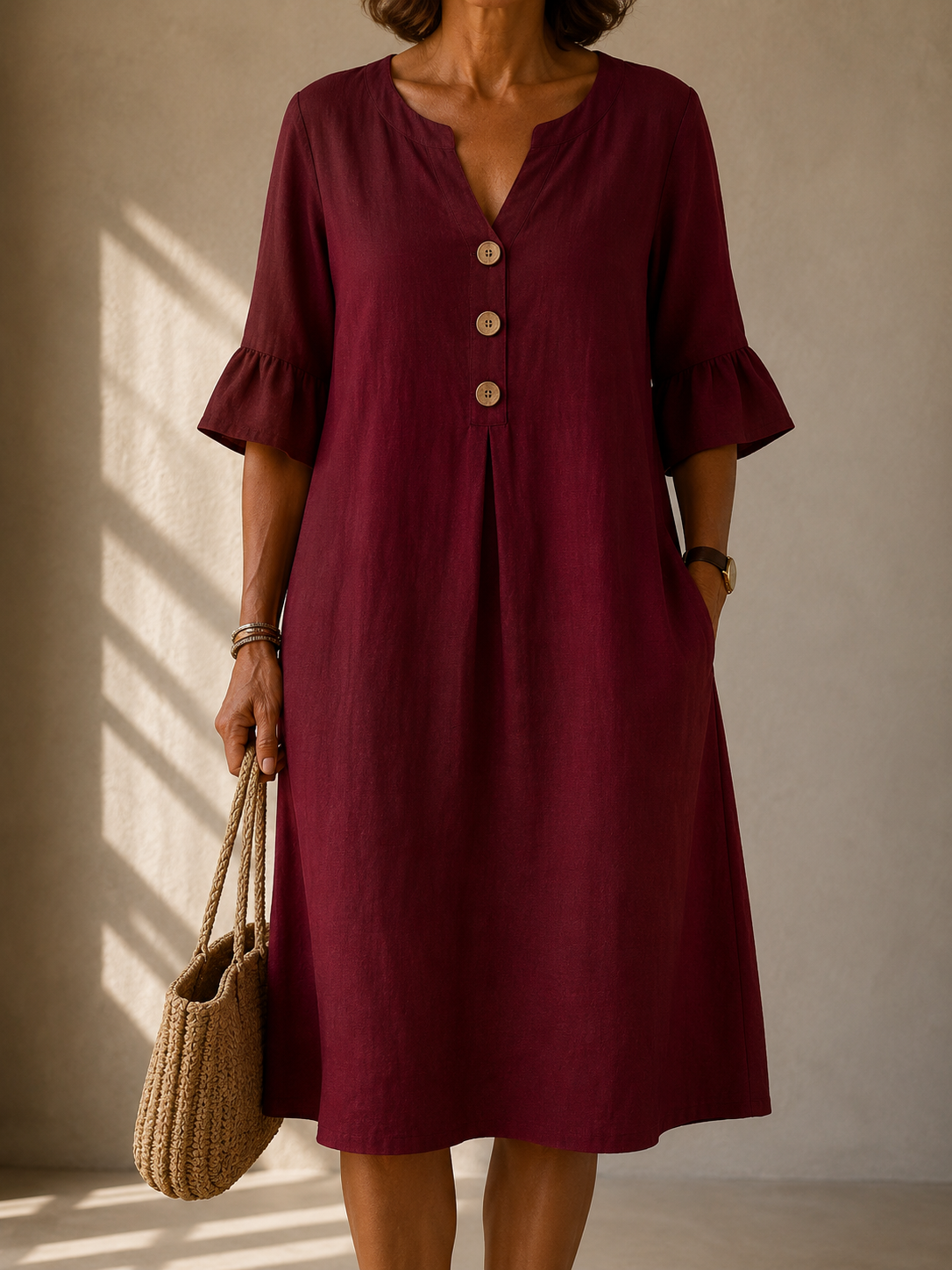 LIORA LONDON | BUTTONED RUFFLE-SLEEVE DRESS BRIGITTE