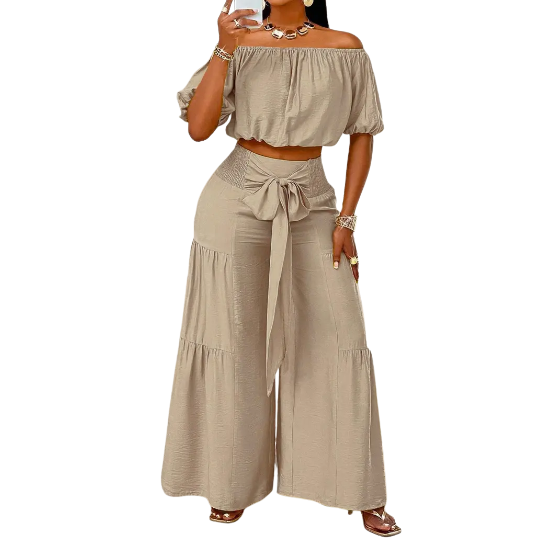 HALLIE™ – Bow Shoulderless Wide Leg Set