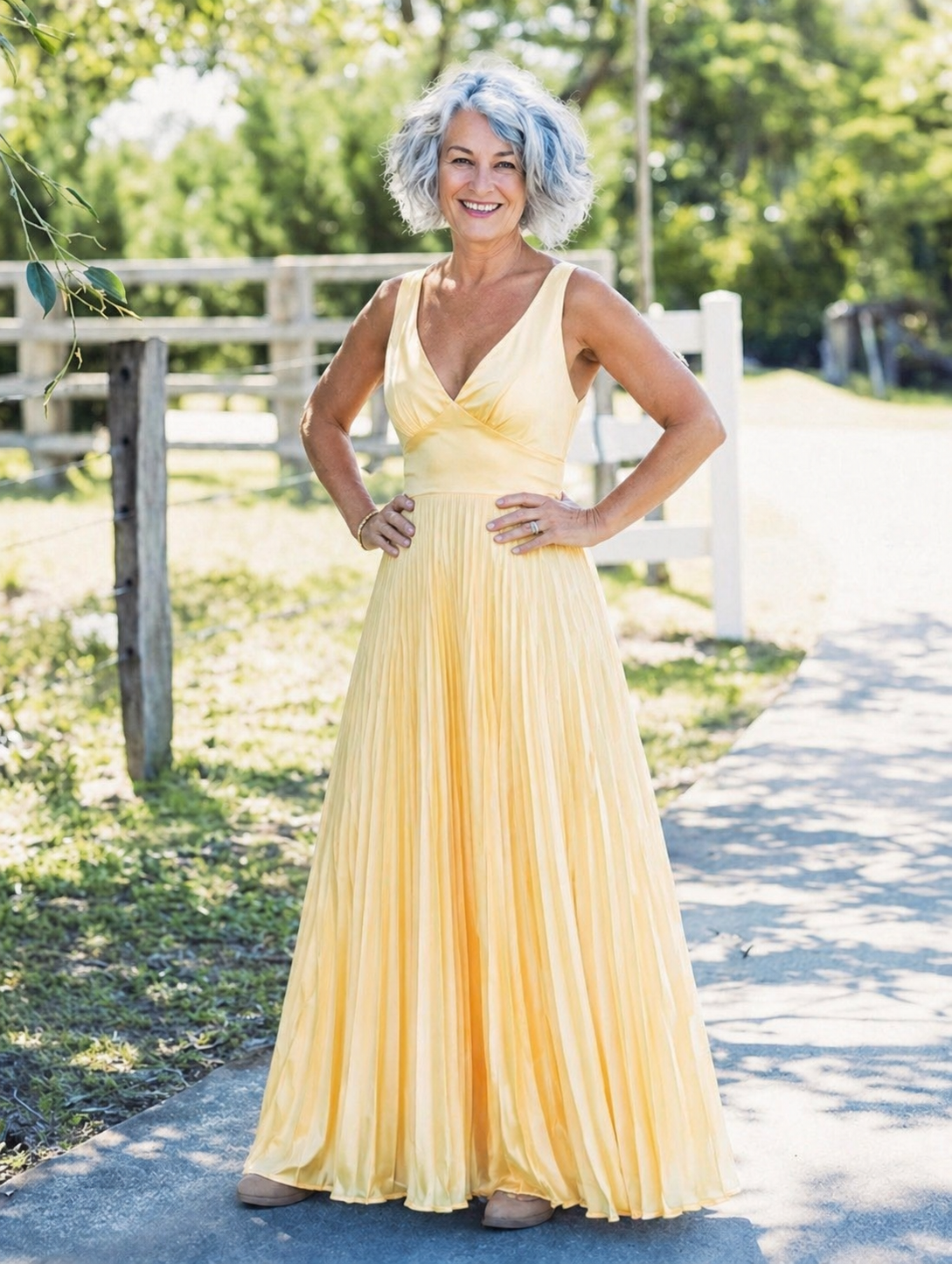 Noelia | Pleated V Neck Maxi Dress