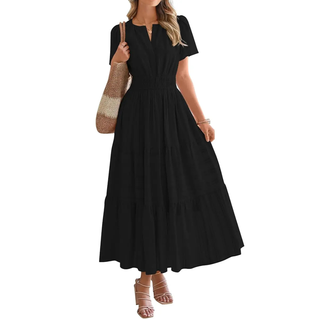 DELIA™ – Flirty V-Neck Puff Sleeve Dress