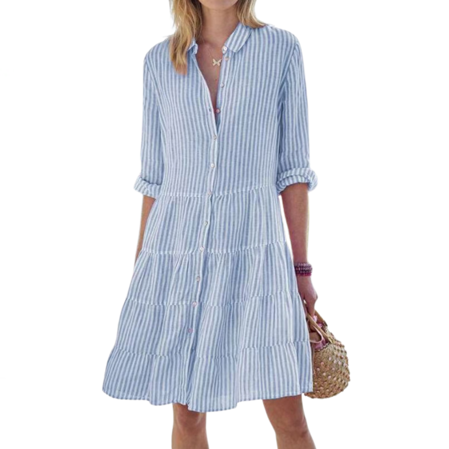 HARLOW™ – Striped Button-Up Mini Cake Dress