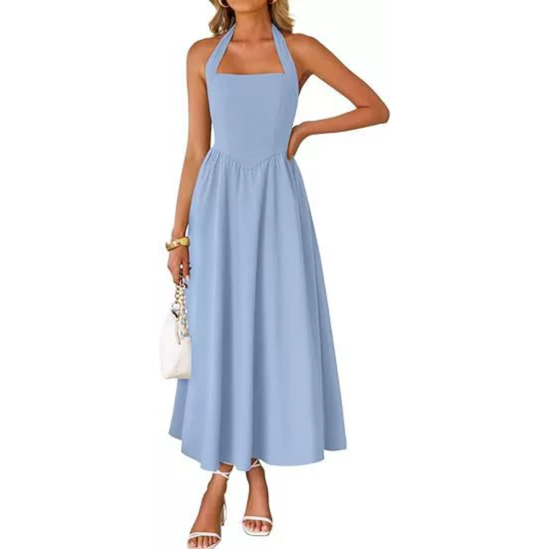 JESSA™ – Sleeveless Halter Ruched Pocket Dress