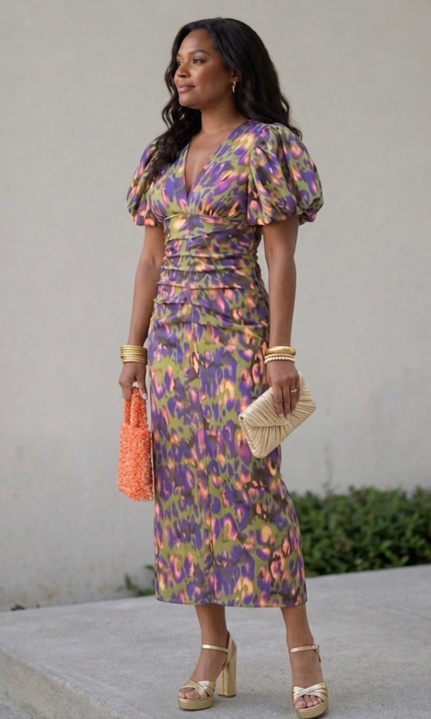 Roxanne | Puff Sleeve Midi Dress