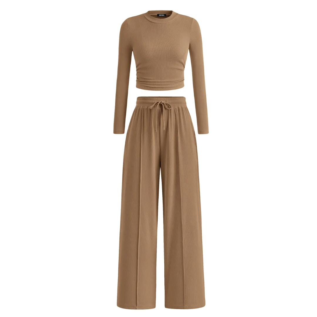 REMI™ – Ribbed Knit Crop & Wide Leg Lounge Set