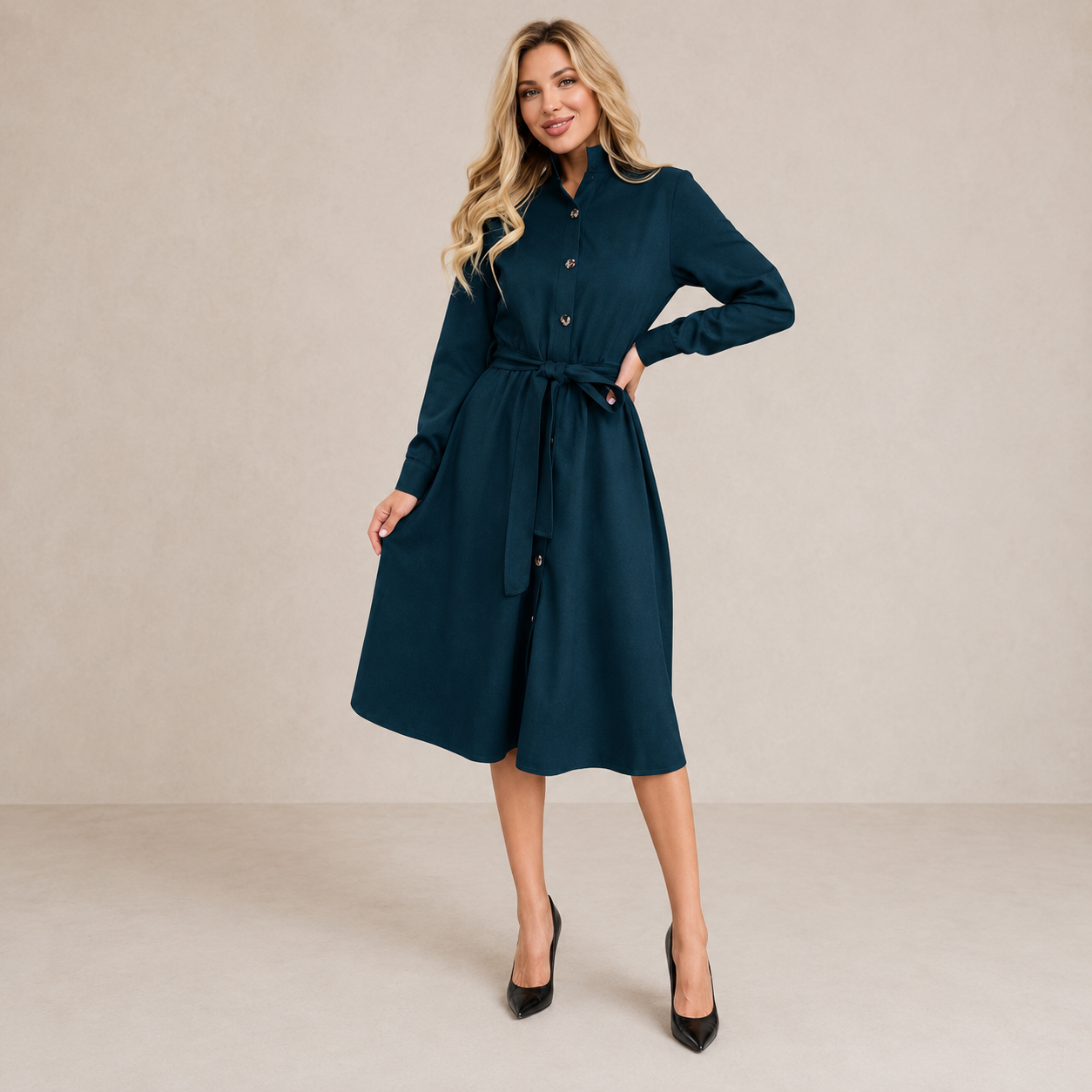 Merryn | Belted Button Midi Dress