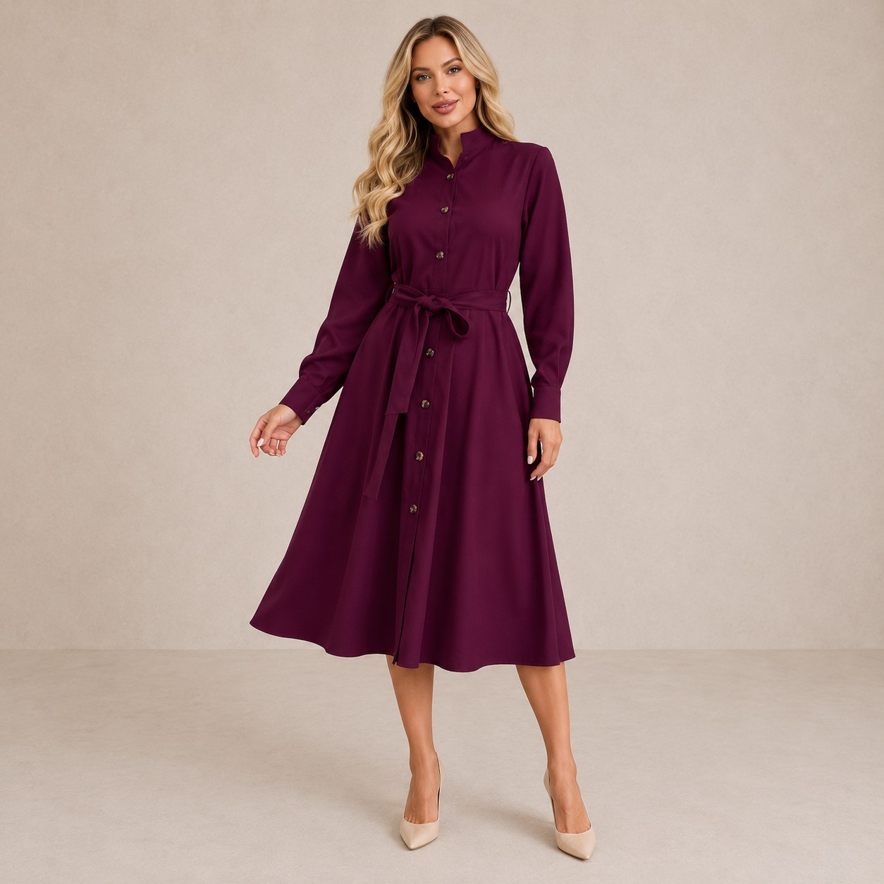 Merryn | Belted Button Midi Dress