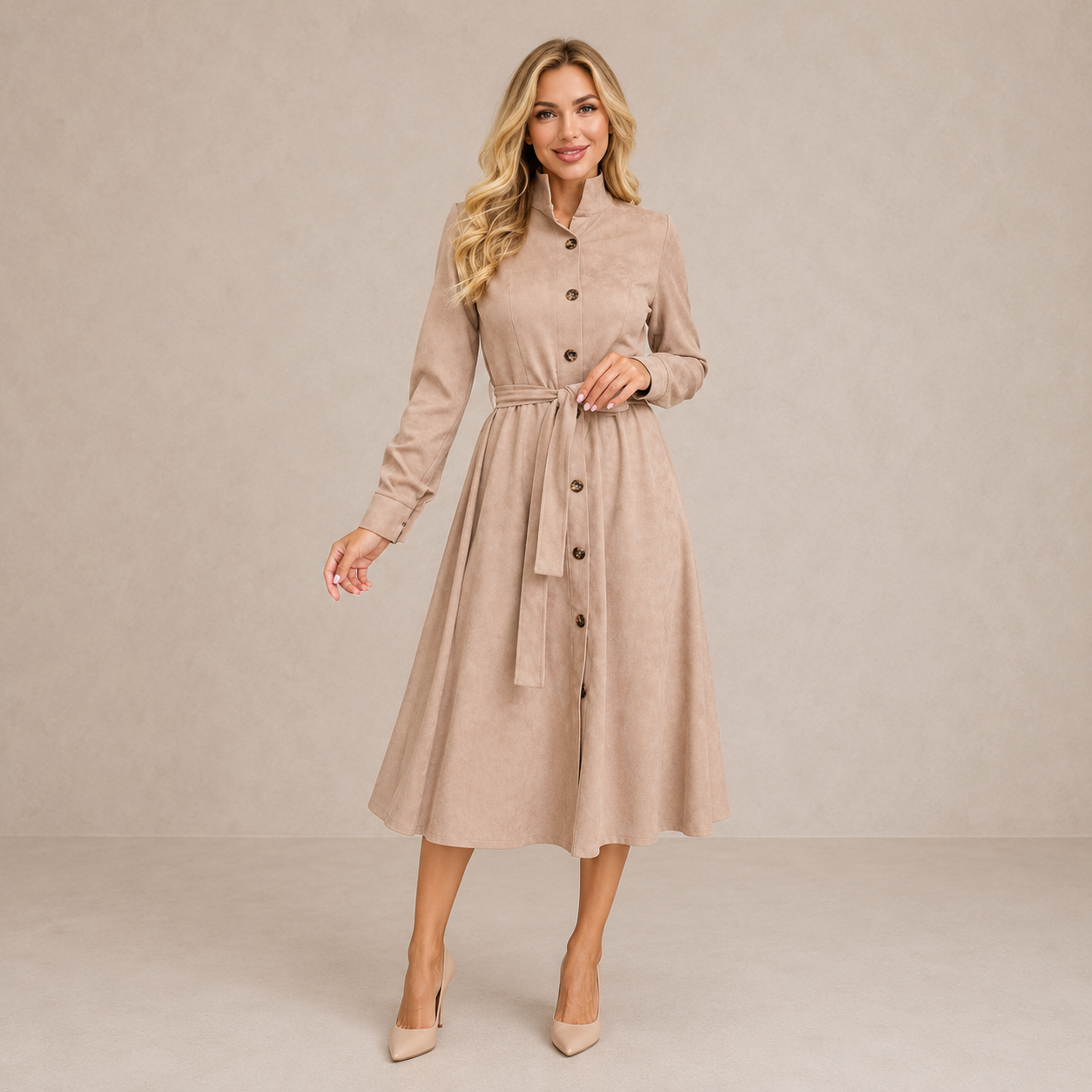 Merryn | Belted Button Midi Dress