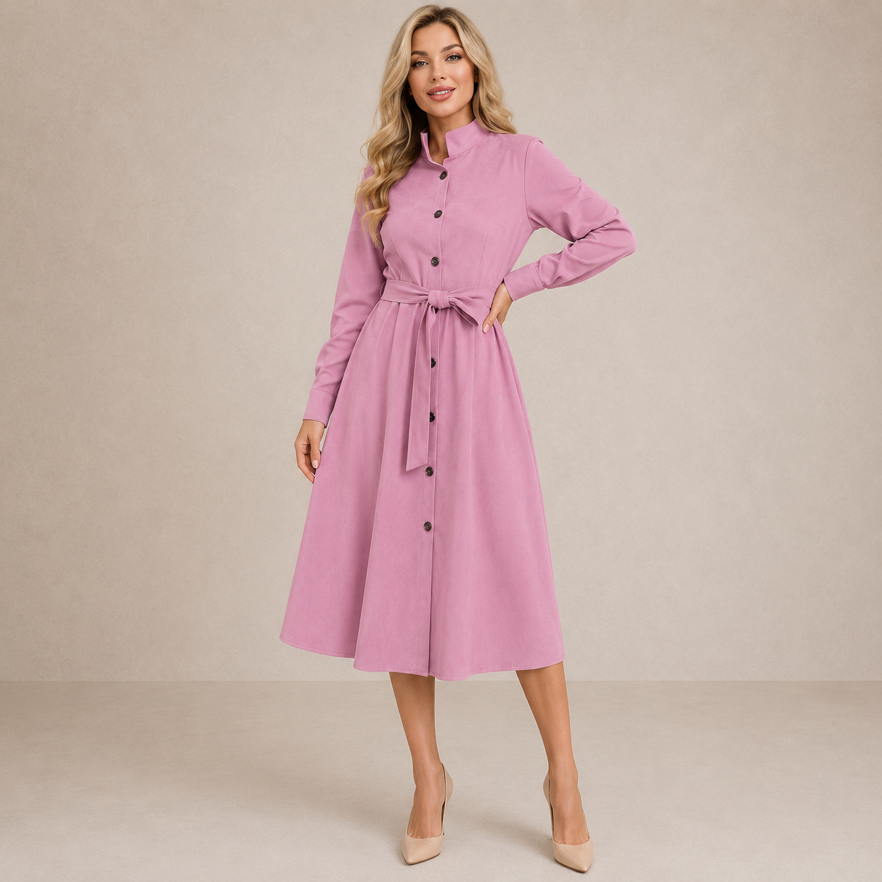 Merryn | Belted Button Midi Dress