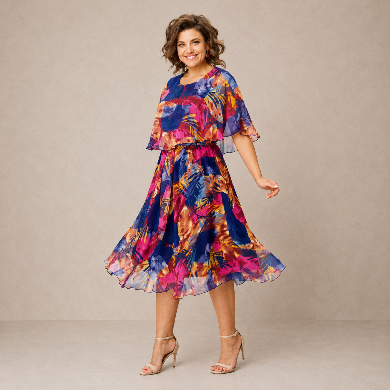 Marianne | Colourful Floral Midi Dress