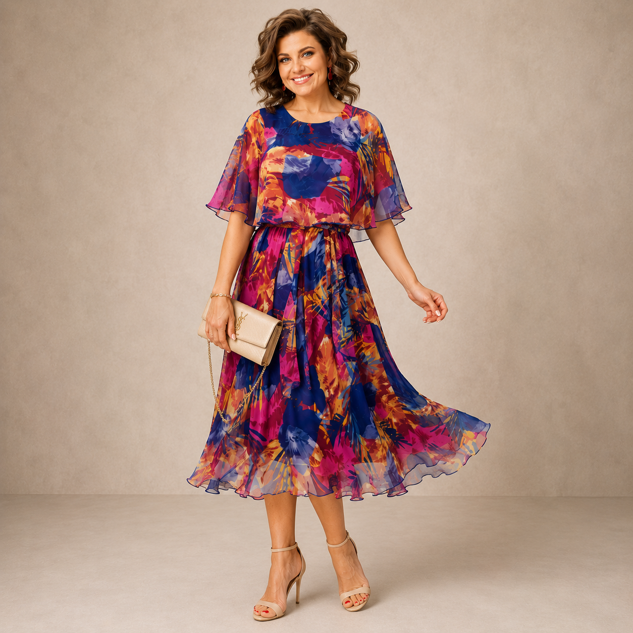 Marianne | Colourful Floral Midi Dress