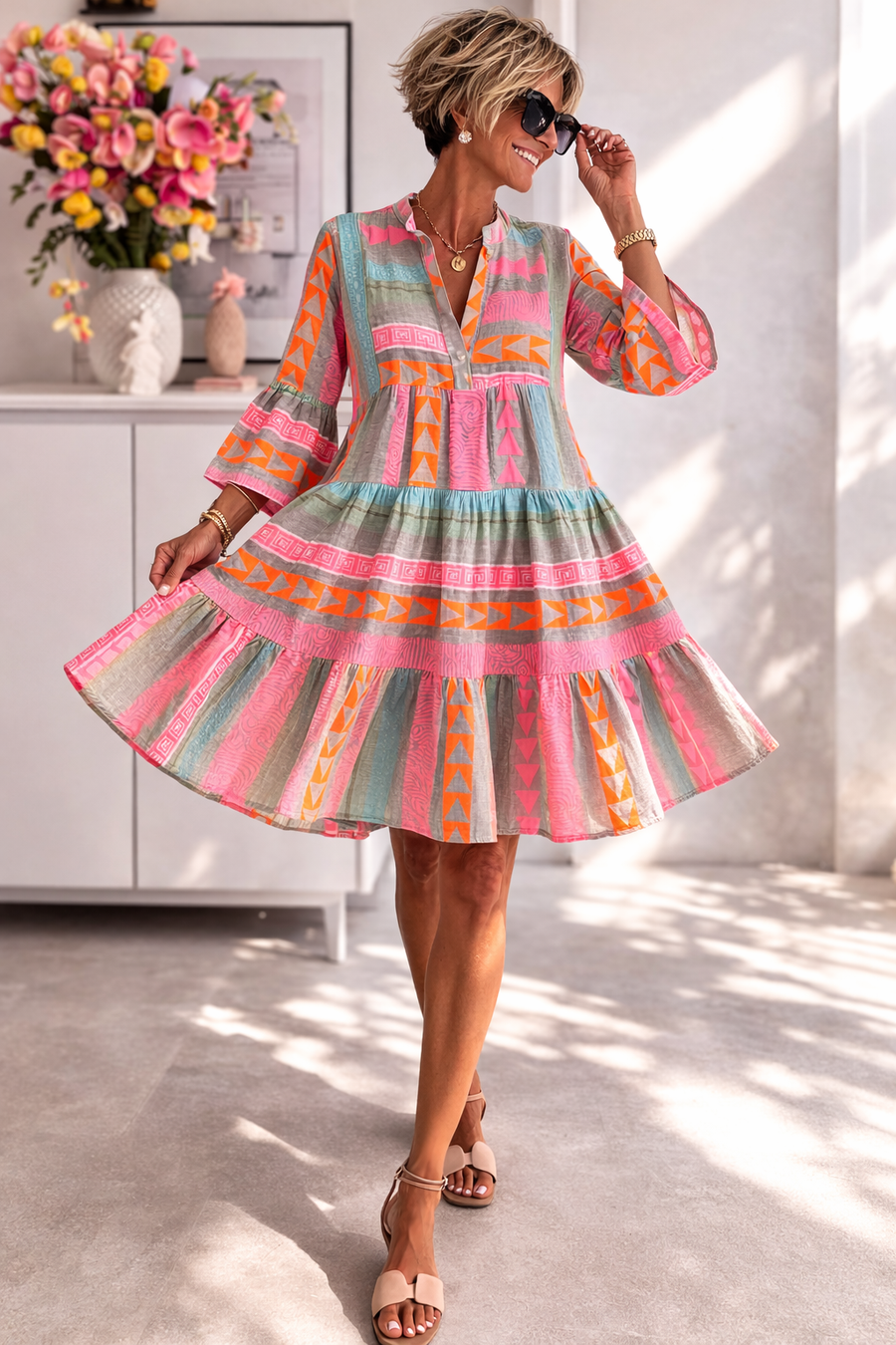 Irene | Patterned Flowing Midi Dress