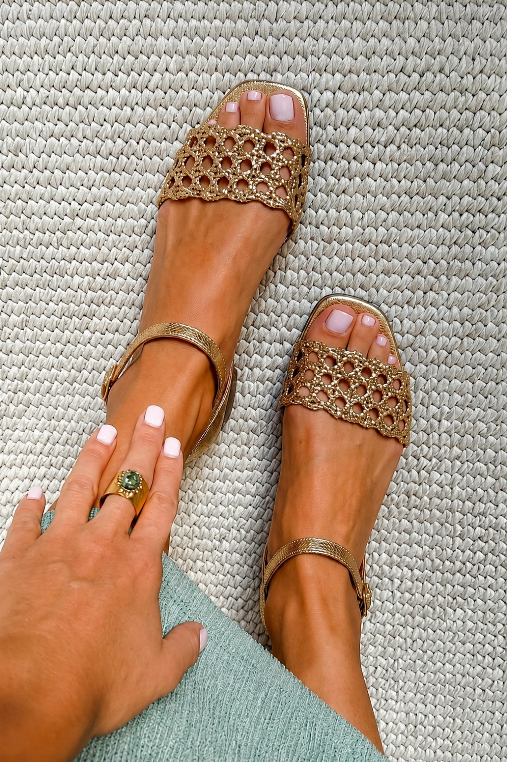 Aurora — Gold Sandals, Summer Enchantment