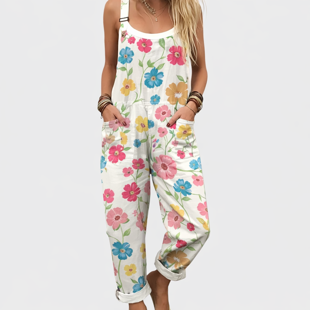 Gwendolyn | White Floral Dungarees