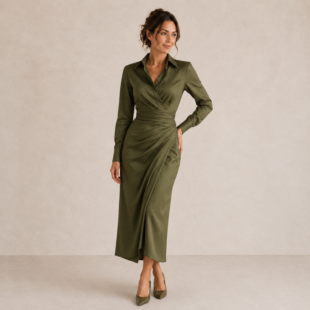 Norah | Ruched Shirt Midi Dress