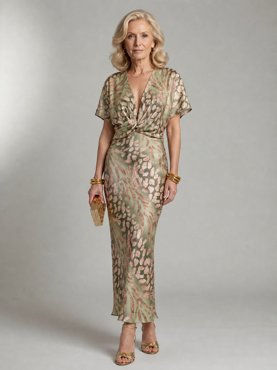 Delphine | Abstract Print V Neck Twist Waist Midi Dress