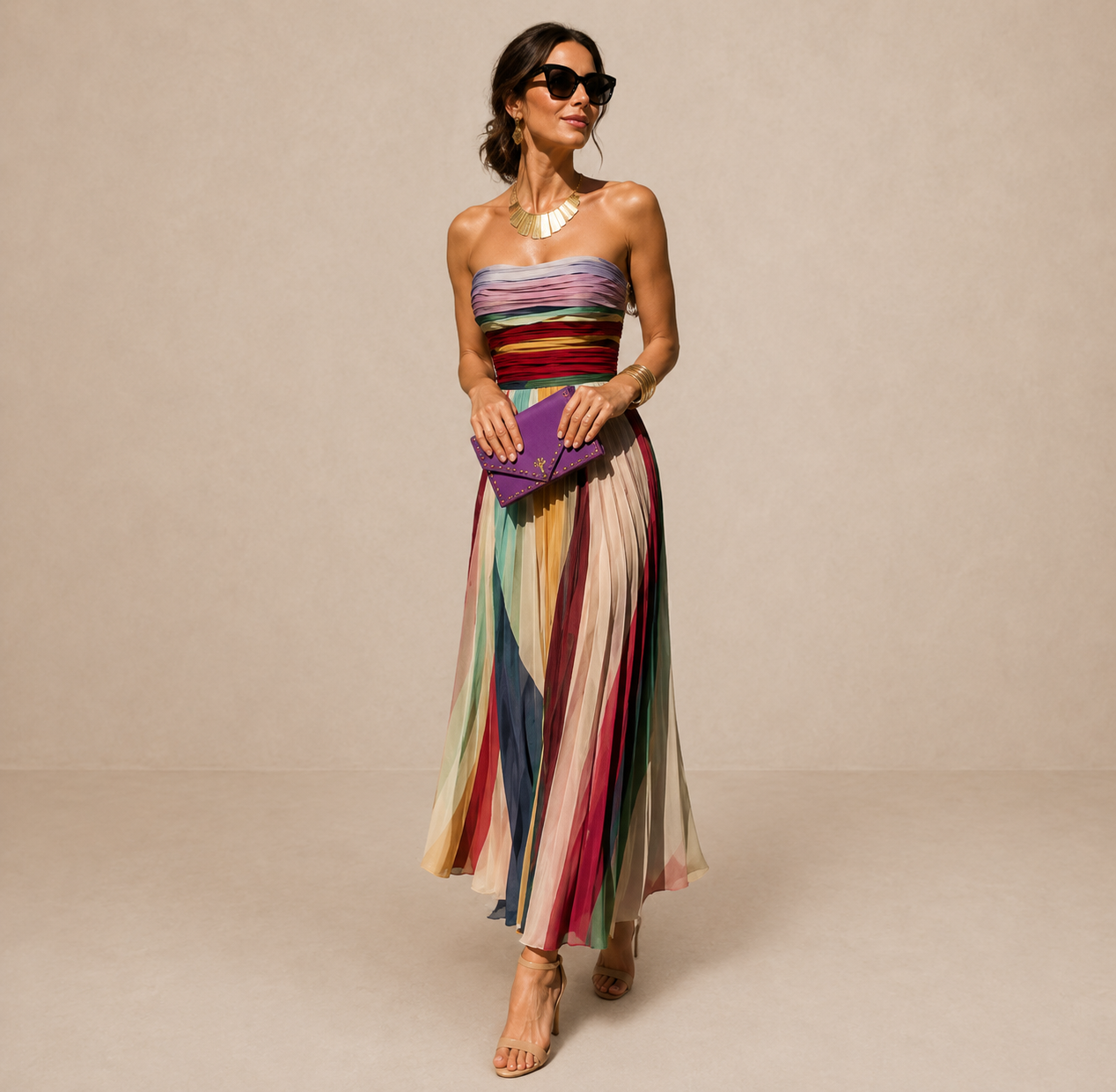 Delyth | Strapless Pleated Maxi Dress