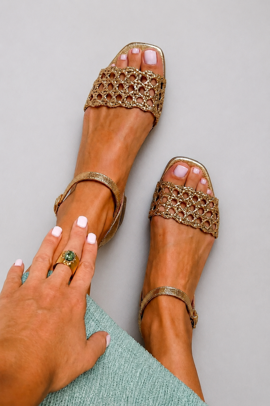 Aurora — Gold Sandals, Summer Enchantment