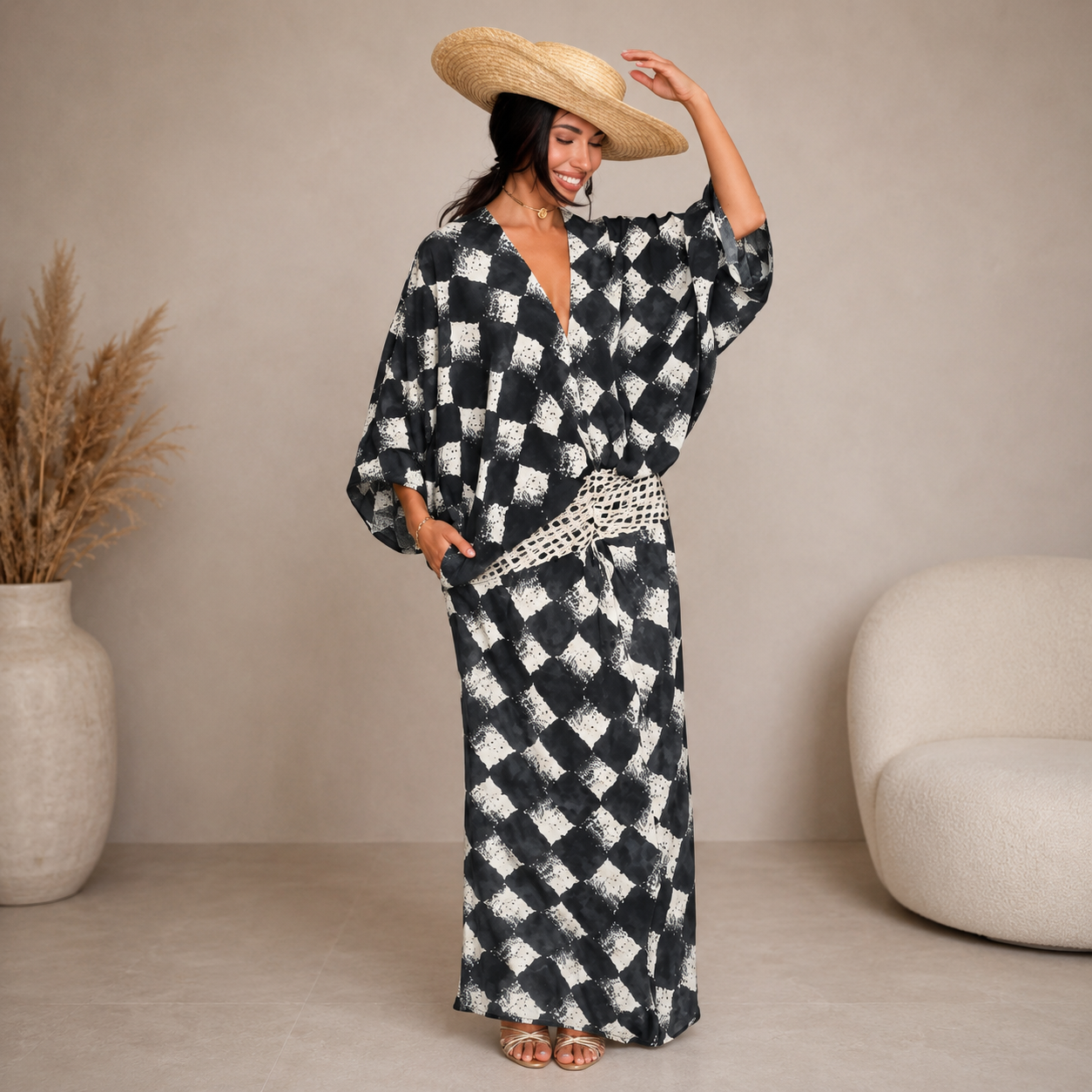 Cassia | Monochrome Print Maxi Dress