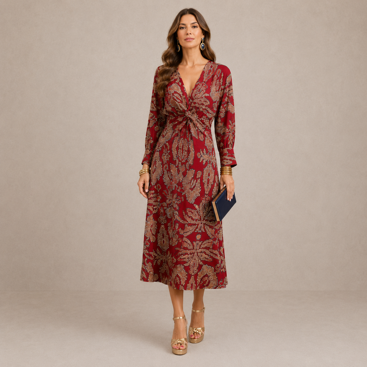 Lark | V Neck Tie-Waist Midi Dress