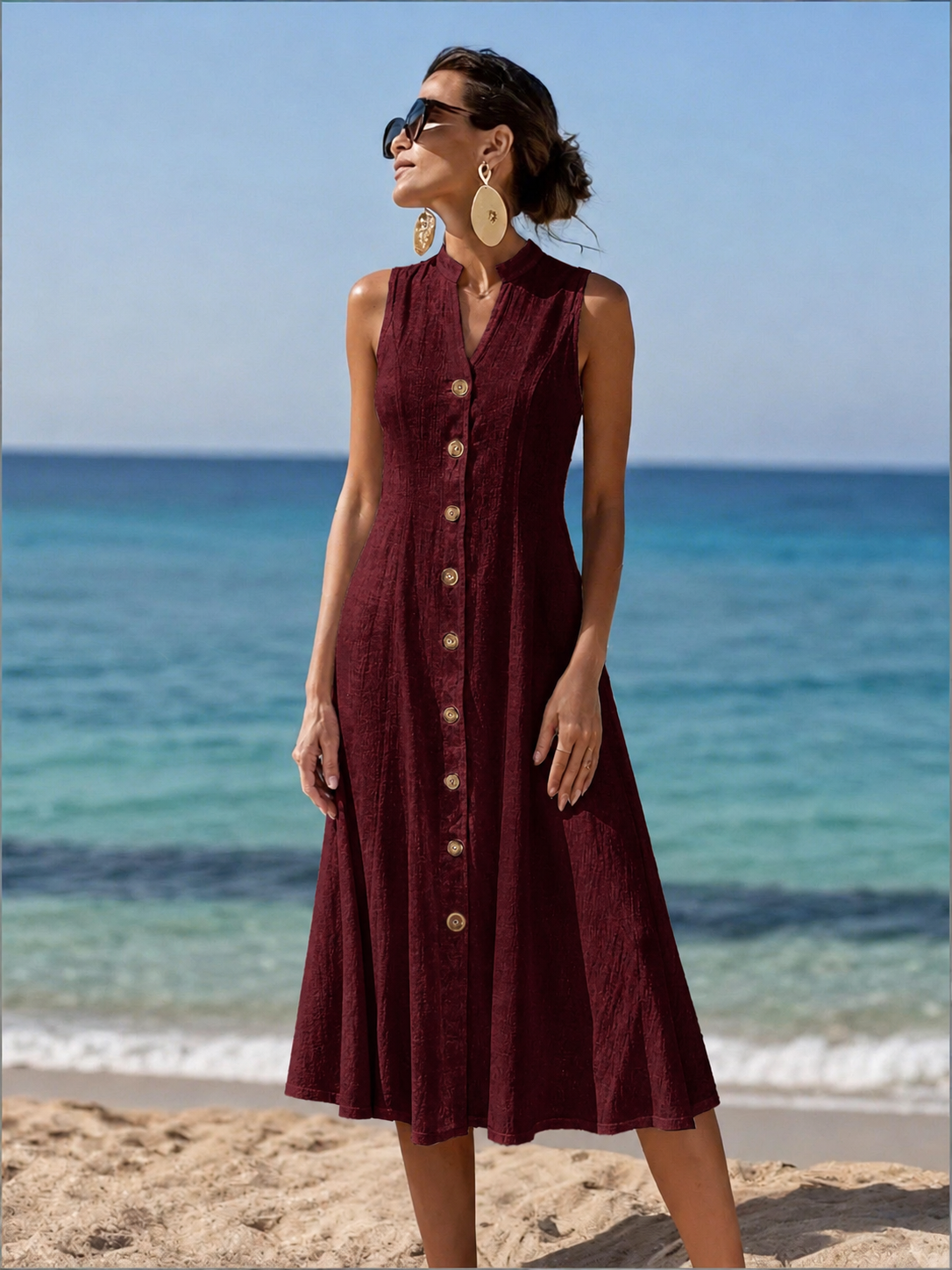 Valentina | Button Front Sleeveless Midi Dress