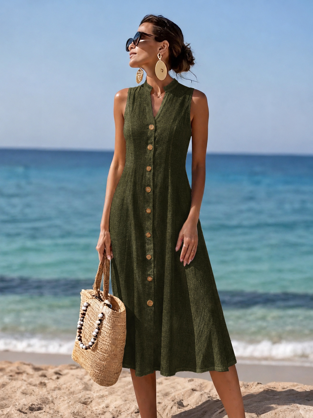 Valentina | Button Front Sleeveless Midi Dress