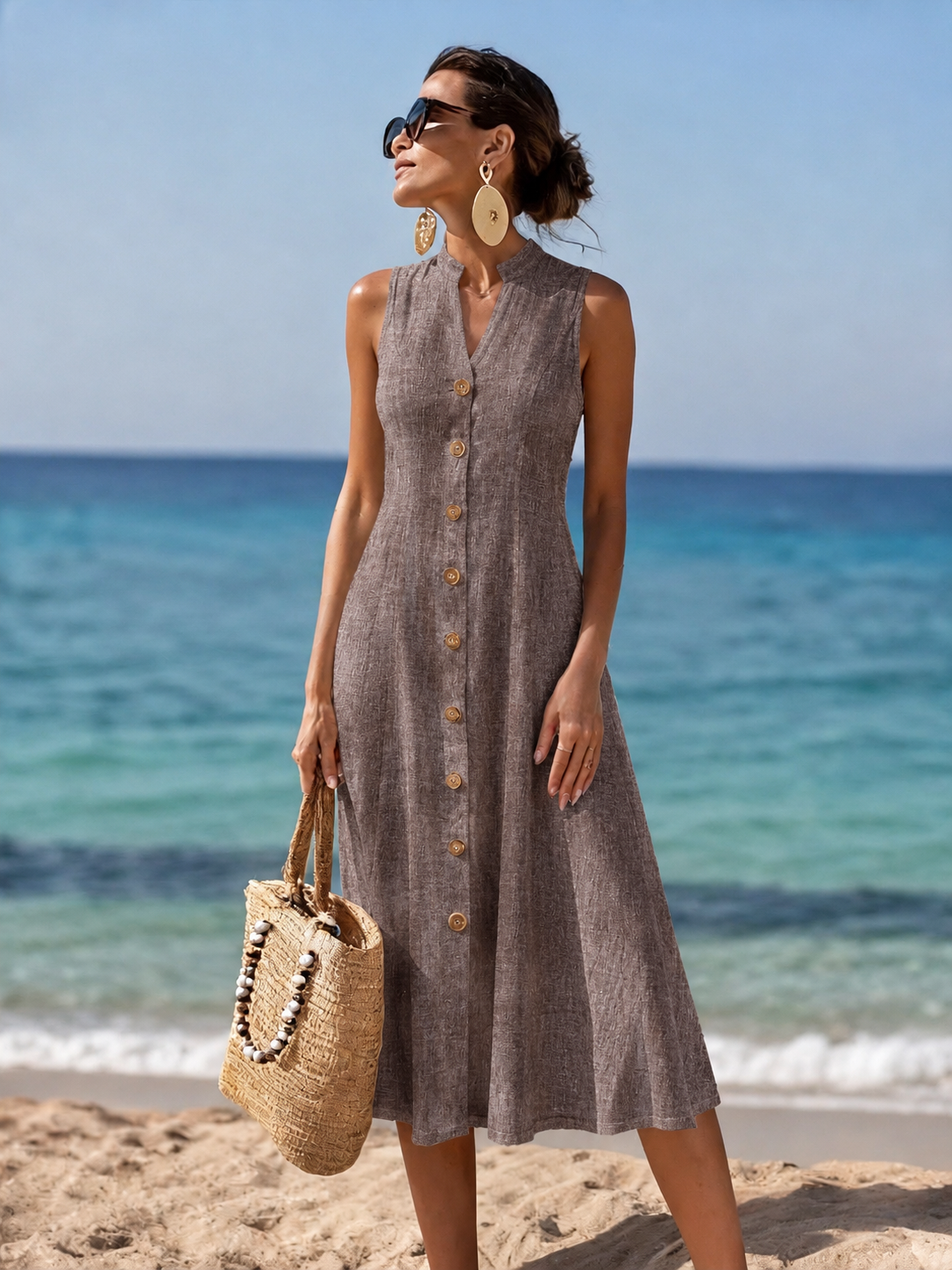 Valentina | Button Front Sleeveless Midi Dress