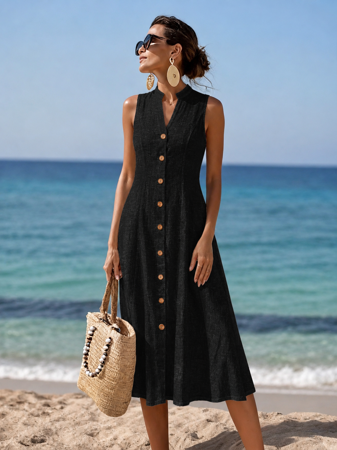 Valentina | Button Front Sleeveless Midi Dress