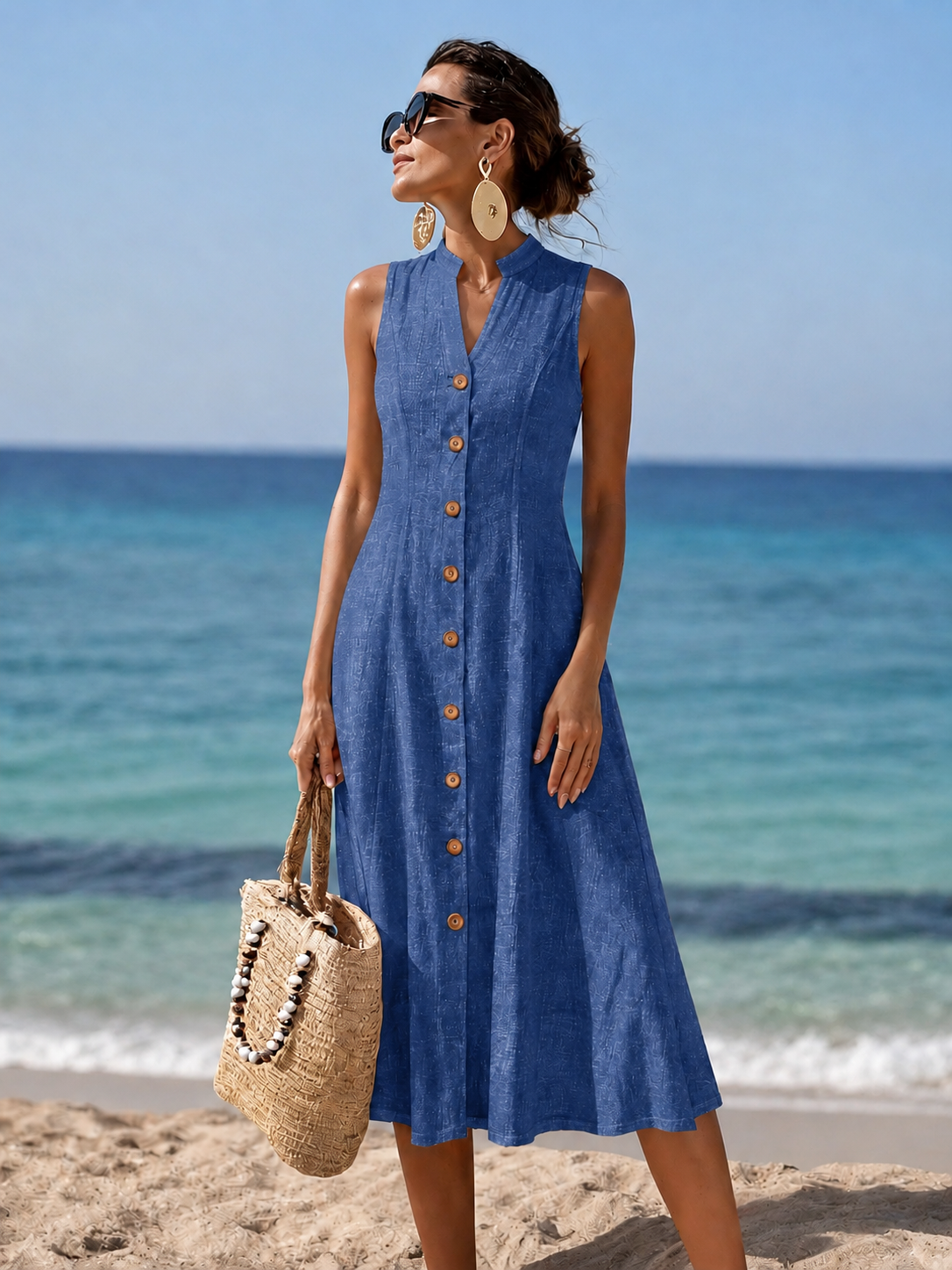 Valentina | Button Front Sleeveless Midi Dress