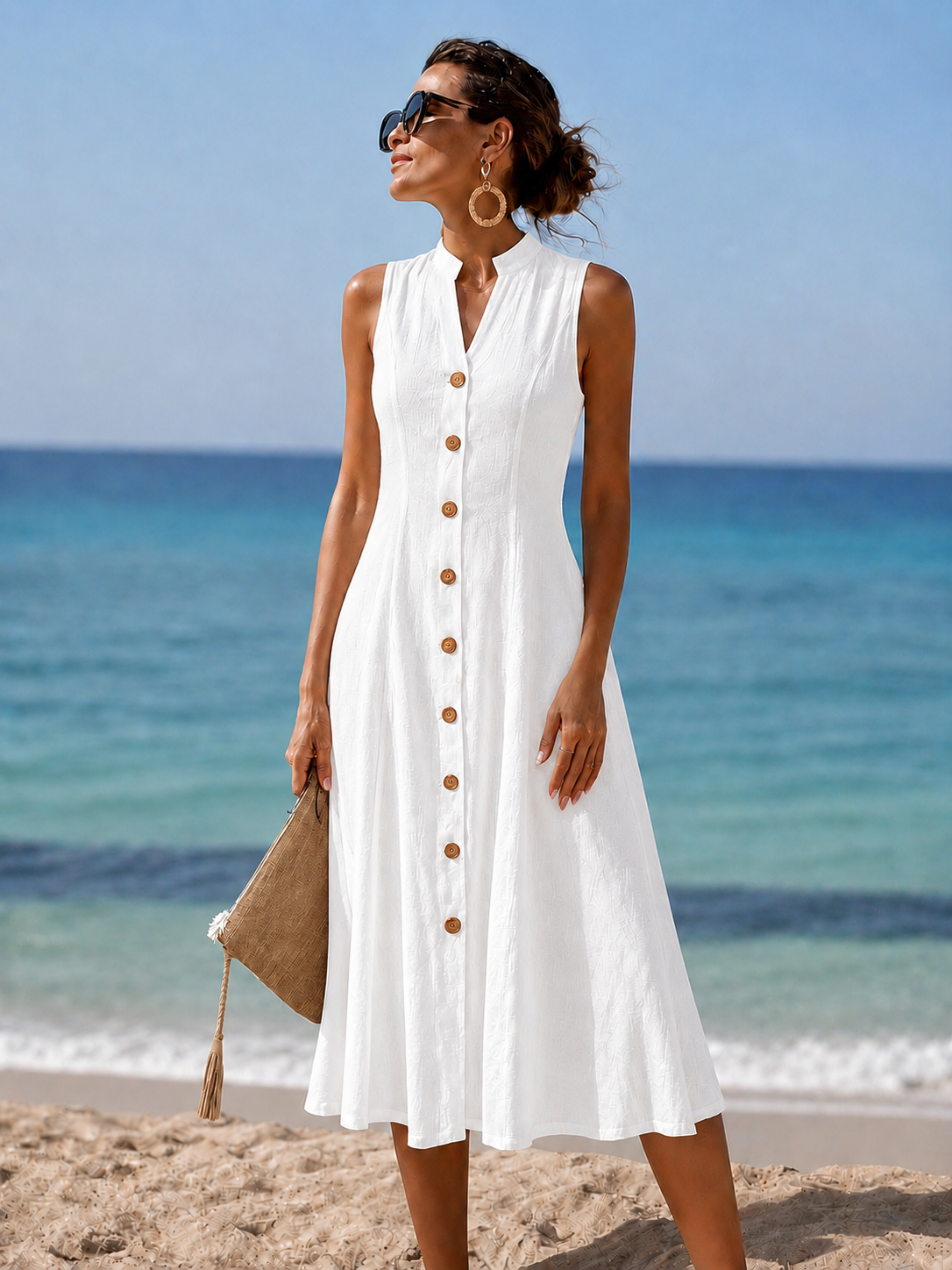 Valentina | Button Front Sleeveless Midi Dress