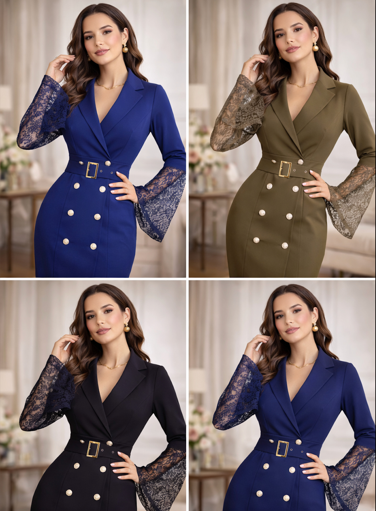 Kerensa | Belted Lace Sleeve Midi Dress