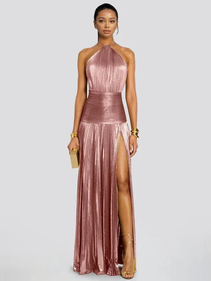 Octavia | Pleated Halter Neck Maxi Dress
